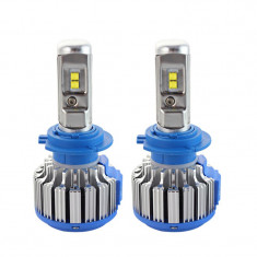 Set 2 LED-uri Auto Techstar® T1, H7, 35w, 8000 Lumeni, 6000K, AUTO, 12-24 Volti, CREE, Canbus, Radiator Aluminiu