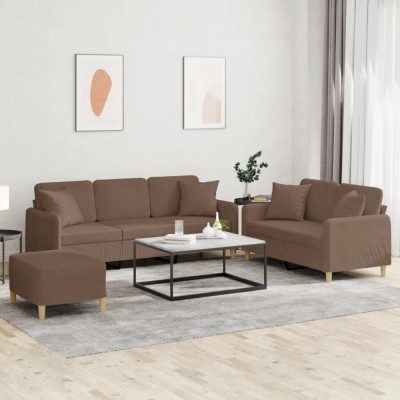 vidaXL Set de canapele cu perne, 3 piese, maro, textil 3202145 foto