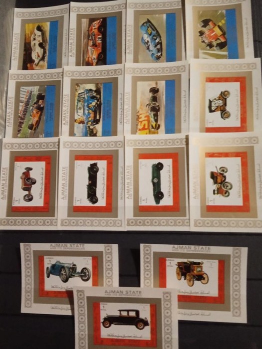 AJMAN, AUTOMOBILE - 15 MINICOLIȚE MNH IMPERF.