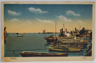 BRAILA , VEDERE DIN PORT CU VASELE TRASE LA MAL , CARTE POSTALA , 1938 foto