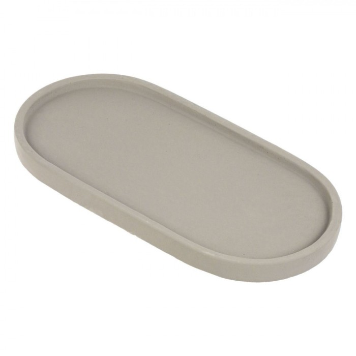 Platou Decorativ Oval, Model Ciment, Culoare Gri, Dimensiuni 35x18x2.5cm