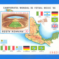 ROMANIA 1986 LP 1158. Turneul Final C.M. Fotbal Mexic 1986. Colita nedantelata