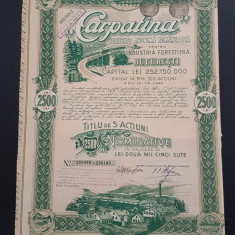 Actiune 1943 Carpatina / industria lemnului / forestiera / titlu de 5 actiuni