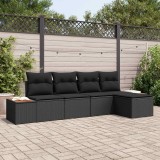 vidaXL Set de canapele pentru grădină cu pernă 5 pcs Negru Poli Rattan 3356733
