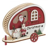 Decoratiune Crăciun, Casuță Lemn LED, Bordo-Maro, 19x16cm, Baterii AAA, Oem