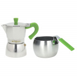 Cumpara ieftin Set cafetiera si fierbator lapte Grancucina, Tognana, aluminiu, argintiu/verde