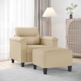 Cumpara ieftin Fotoliu canapea cu taburet, crem, 60 cm, microfibră