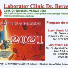 Romania, Laborator Clinic dr. Berceanu, calendar de buzunar, 2021