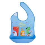 Bavetă Plastică Albastru cu Colector de Alimente Model Dinozaur 24x31cm, CMCLASS