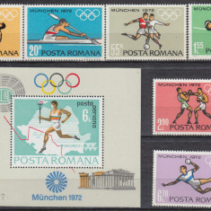 ROMANIA 1972 LP 787 LP 788 PREOLIMPIADA MUNCHEN SERIE + COLITA MNH