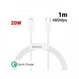 Cablu Fast Charging Type-C la Lightning PD Baseus Superior Series 20W White 1m