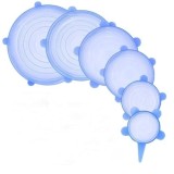 Set 12 capace din silicon, pentru vase fara capac, extensibile, reutilizabile, diferite dimensiuni, albastru