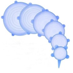 Set 12 capace din silicon, pentru vase fara capac, extensibile, reutilizabile, diferite dimensiuni, albastru