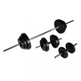 Set haltera si gantere vidaXL, 30.5 kg, discuri greutate, antrenament fitness acasa/sala, bare cromate, siguranta