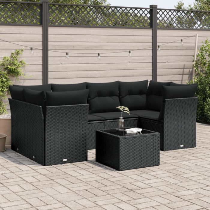 Gossi set canapele de gradina cu perne, 7 piese, negru, poliratan