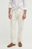 Pepe Jeans pantaloni RELAXED PLEATED LINEN PANTS barbati, culoarea bej, cu fason chinos, PM211700