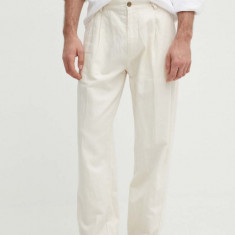 Pepe Jeans pantaloni RELAXED PLEATED LINEN PANTS barbati, culoarea bej, cu fason chinos, PM211700