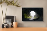 Tablou Canvas, "Cascada ascunsă &icirc;n peștera misterioasă", Cascadă, Peșteră, Mușchi, St&acirc;nci, Lumină, Apă, Natură, Mister., 39 x 26 cm, CMCLASS