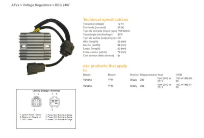 Releu incarcare Yamaha YFM 300 Grizzly 12- 13 (1SC-H1960-00-00, 1SC-H1960-01-00) Kymco MXU 450 10- 12 foto