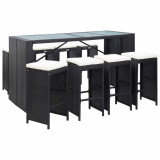 Set mobilier de bar de exterior, negru, poliratan, vidaXL