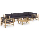 VidaXL Set mobilier de grădină cu perne gri &icirc;nchis, 7 piese, bambus 3058248