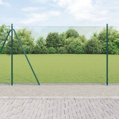 vidaXL Gard din S&amp;acirc;rmă Sudată cu 13 St&amp;acirc;lpi Flanșați Verde 1.4x50 m Oțel foto