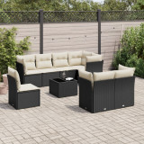 Set mobilier de gradina cu perne, 9 piese, negru, poliratan