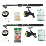 Set pescuit sportiv cu 2 lansete 2,4m, doua mulinete, doua juvelnice, 2 gute, ace si pufi
