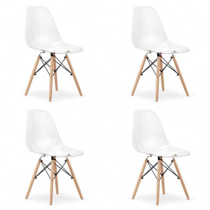Set 4 scaune stil scandinav, Artool, Osaka, policarbonat, lemn, transparent, 46x52x82 cm