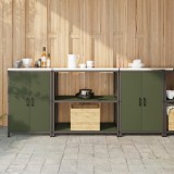 vidaXL Set de depozitare pentru bucătărie cu raft 3 pcs Verde măsliniu