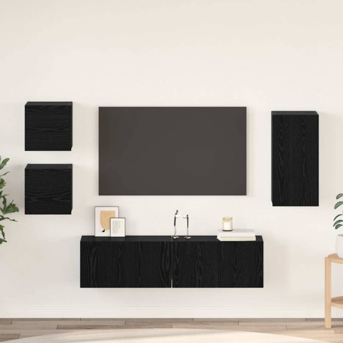 Set comodă TV Pe perete 5 pcs Stejar negru Lemn compozit