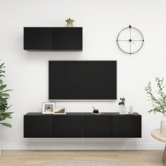 vidaXL Set dulapuri TV, 3 piese, negru, lemn prelucrat