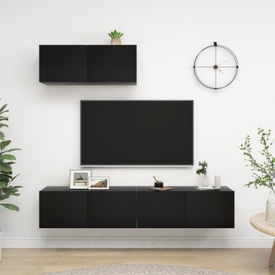 Set dulapuri TV, 3 piese, negru, lemn prelucrat foto