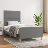 VidaXL Cadru de pat cu tăblie, gri &icirc;nchis, 90x200 cm, textil
