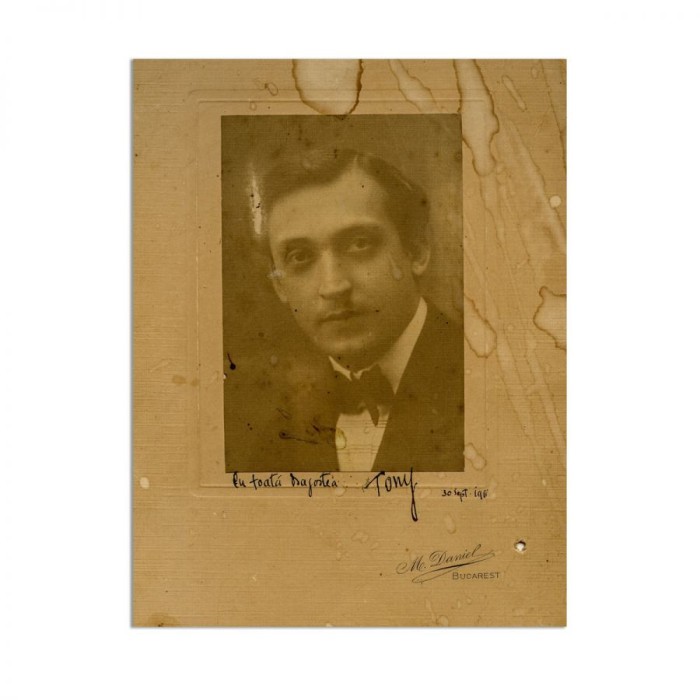 Tony Bulandra, fotografie de epocă, cu dedicație, 1911, atelier M. Daniel