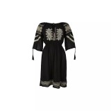 Cumpara ieftin Rochie Traditionala Midi Neagra cu Motiv Geometric Crem- RTM29