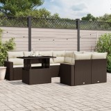 VidaXL Set canapele de grădină cu perne, 9 piese, maro, poliratan