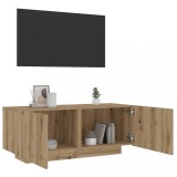 Dulap TV Gossi Stejar Artizanal 100x35x40cm, Lumini LED RGB, Lemn Prelucrat, 2 Usi, Spatiu Depozitare