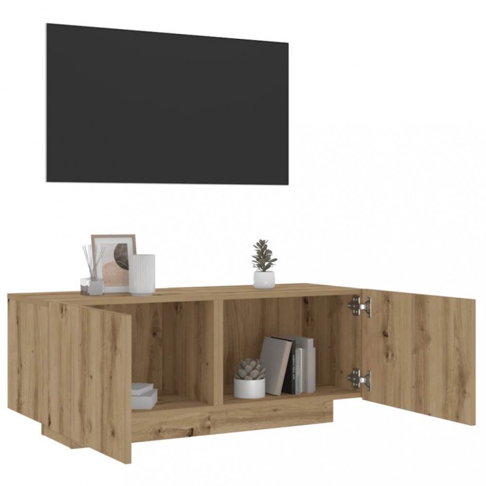 Gossi dulap tv lumini led stejar artizanal 100x35x40cm lemn prelucrat
