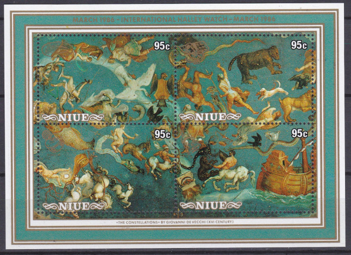 DB1 Niue Cometa Halley Astronomie Constelatiile Zodiac MS MNH