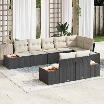 vidaXL Set de canapele pentru grădină cu pernă 8 pcs Negru Rattan poli 3348108 foto