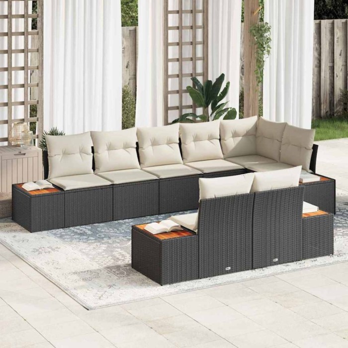 vidaXL Set de canapele pentru grădină cu pernă 8 pcs Negru Rattan poli 3348108
