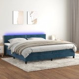 Cumpara ieftin Pat cu arcuri, saltea și LED, bleumarin, 200x200 cm, catifea