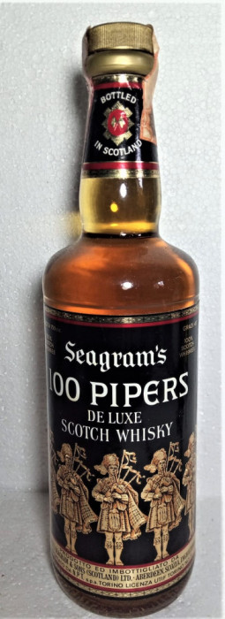 WHISKY, SEAGRAM&#039;S 100% PIPER DE LUXE-IMPORTED NRT ITALY cl 75 gr 40 ANII 60