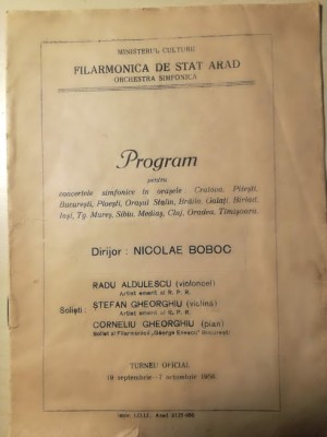 Filarmonica Arad, turneu 1956, oras Stalin, dirijor N. Boboc, Radu Aldulescu foto