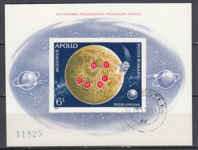 ROMANIA 1972 LP 816 INCHEIEREA PROGRAMULUI APOLLO COLITA NEDANTELATA MNH foto