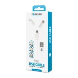 Cablu Date si Incarcare USB la Lightning - USB la MicroUSB - USB la USB Type-C Forever nylon, 1 m, Alb