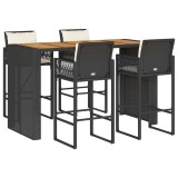 Cumpara ieftin Set mobilier bar de gradina cu perne, 5 piese, negru, poliratan