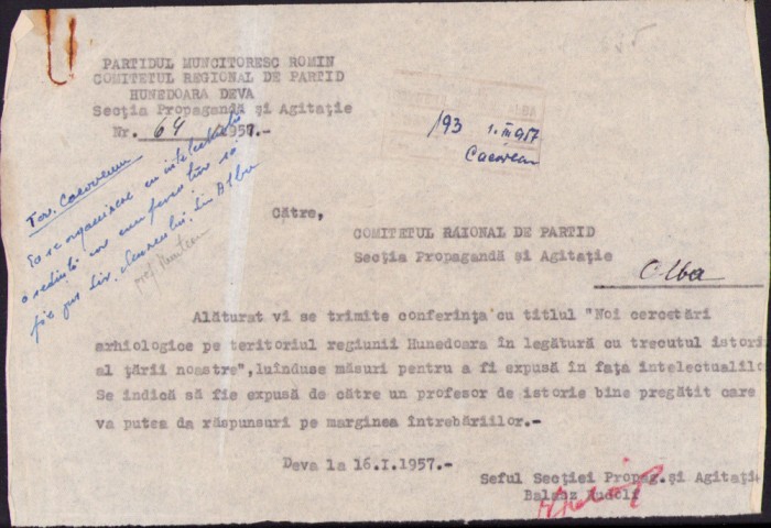 HST A788 Conferință arheologie Deva 1957