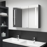 Gossi dulap de baie cu oglinda si led, gri stralucitor, 89x14x62 cm